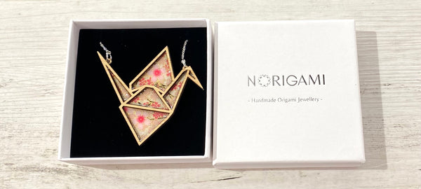 Crane Necklace - cherry blossom