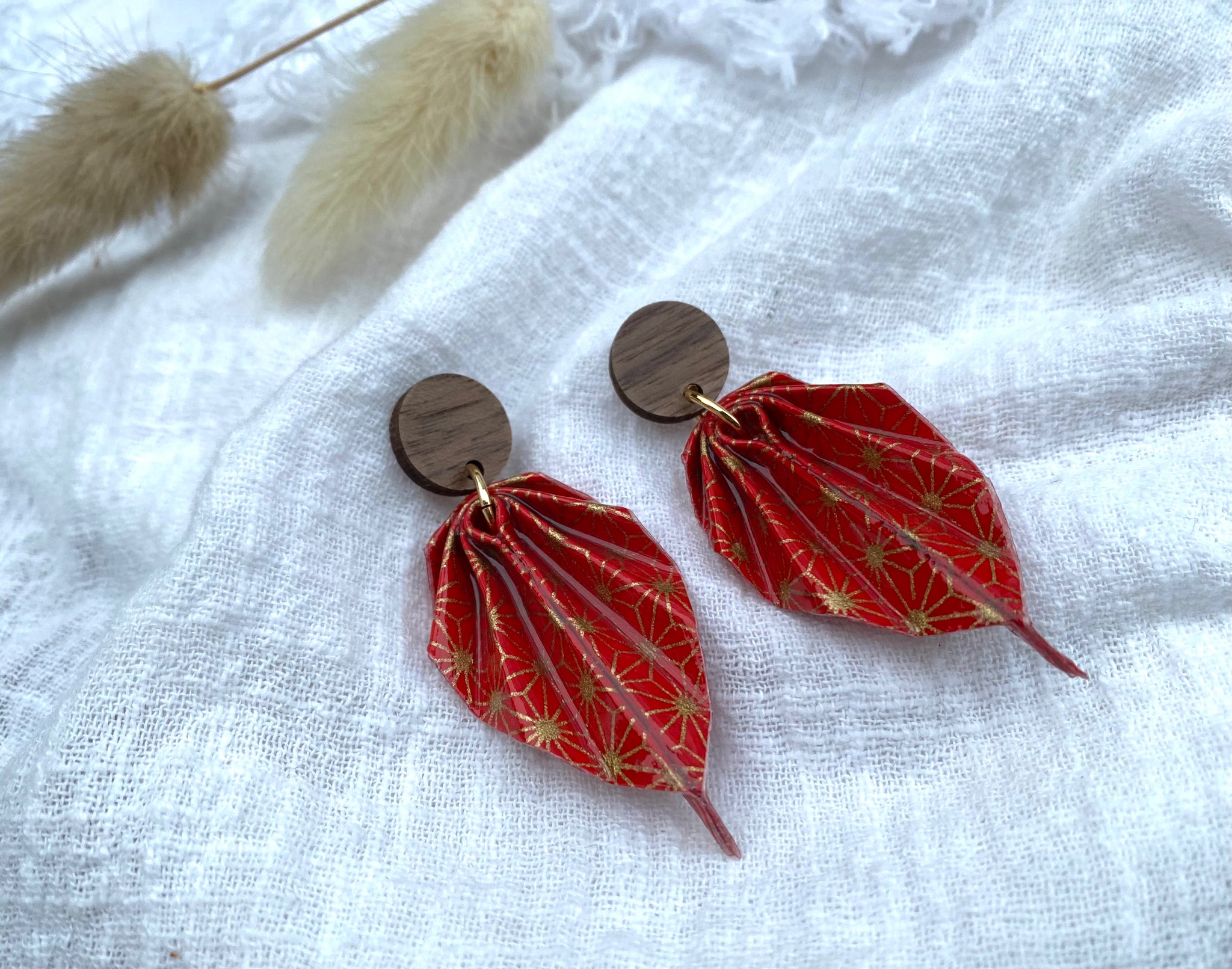 Leaf Earrings Red and gold